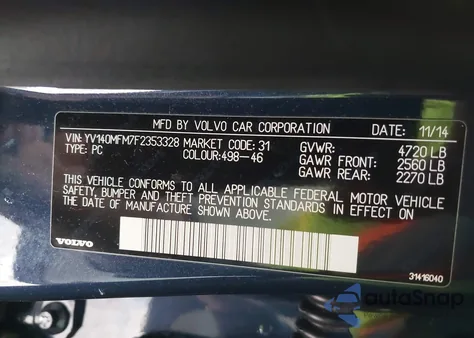 2015 Volvo S60 T5 Platinum from USA, damaged, VIN YV140MFM7F2353328